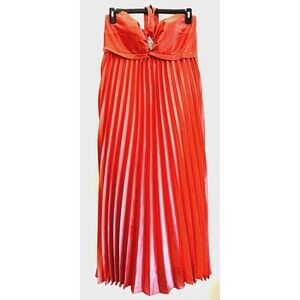 Camille La Vie Coral Pleated Evening Maxi Dress Woman's Size 14W Formal Wedding